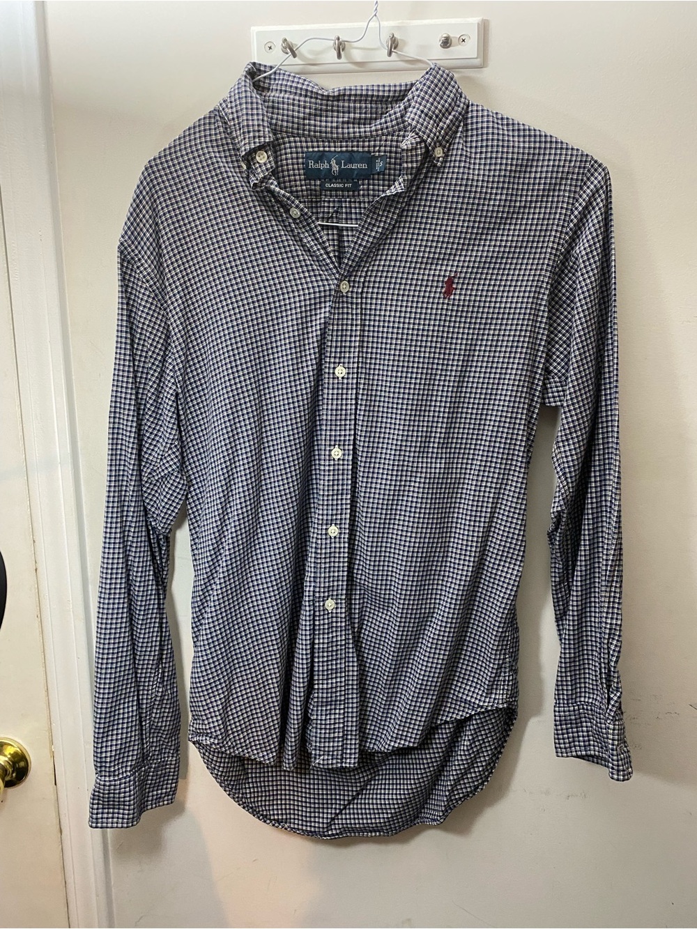 Ralph Lauren Blue and White Gingham Button-Down Shirt